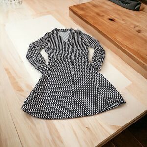 Adrianna Papell Faux Wrap Summer Nautical Colors Geometric‎ Print Dress Size L